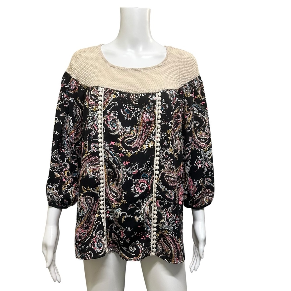 Le Lis Black Multicolor Paisley Puffy Sleeve Babydoll Blouse Size M